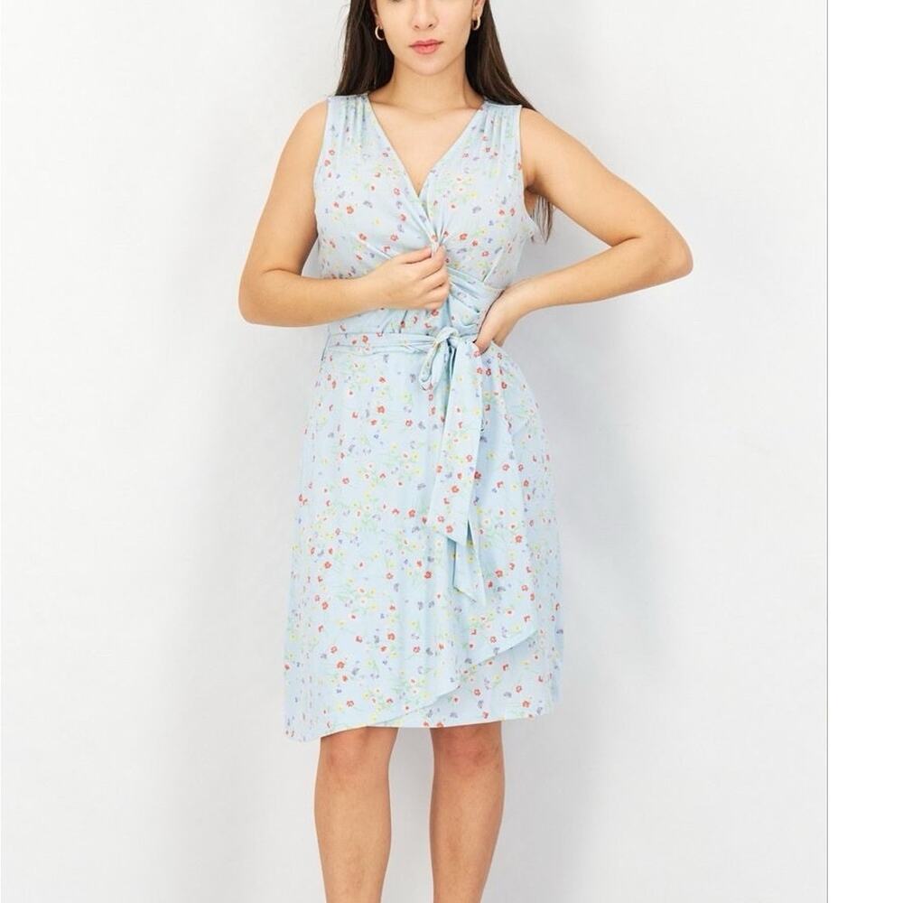 41 Hawthorn Kaylee Surplice Dress Women's Large Light Blue Wildflower Wrap Tie
